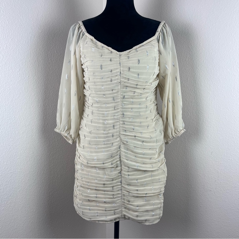 H&M Dress Womens Medium Ruched Metallic Mini Sweetheart Party Date Night Beige